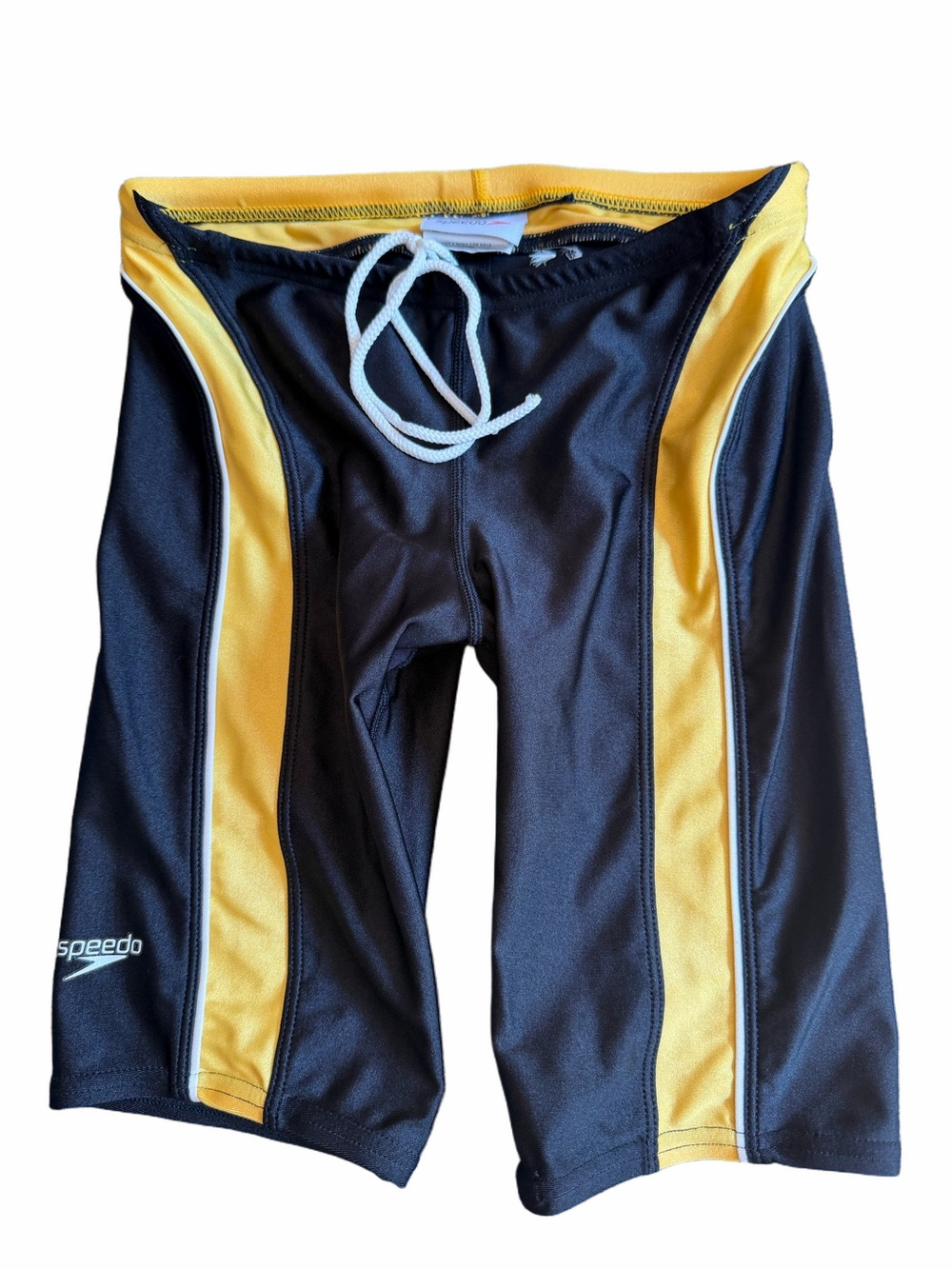 Speedo Black Yellow Panel Competitive Swim Suit Jammers Triathlon Pool Sz 28 Men